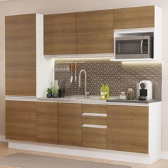 Cozinha Completa 100% MDF Madesa Acordes 240001 com Armário e Balcão - Branco/Rustic