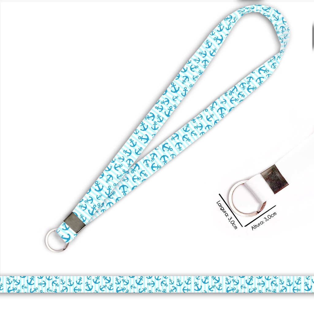 Cordão personalizado Âncoras para crachá ou chaveiro com Argola Italiana