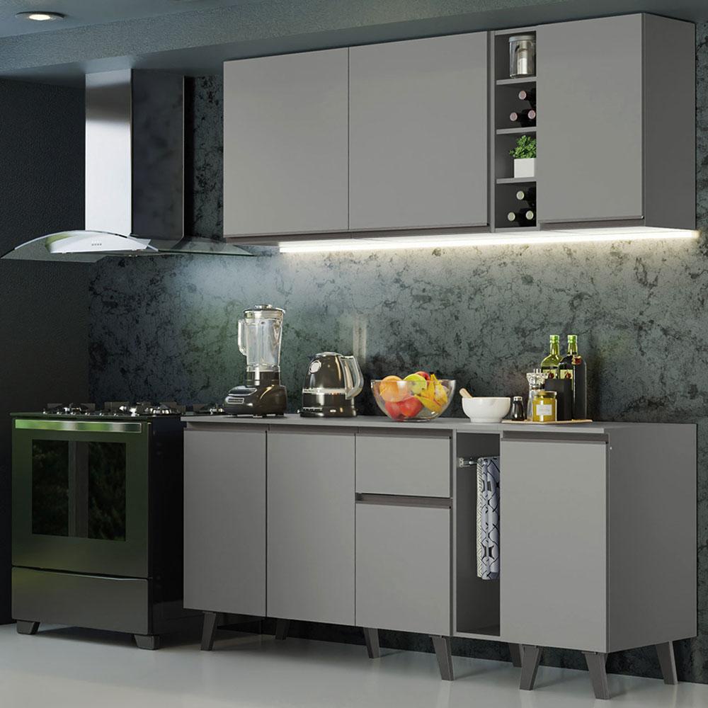 Armário de Cozinha Completa 180cm Cinza Nice Madesa 01 em Oferta na Shopee