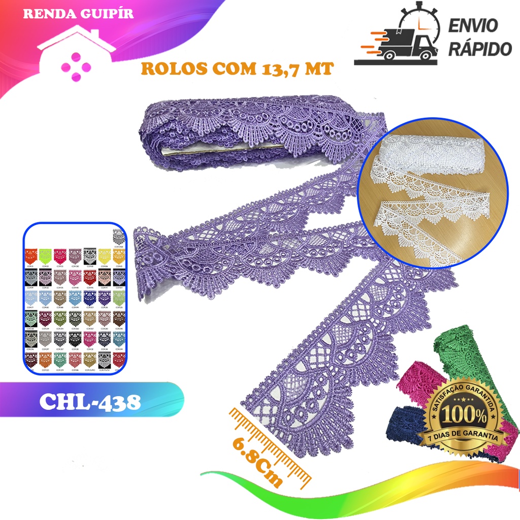 Renda Guipir CHL-438 7.0 Cm -  Rolo C/13.7 Metros