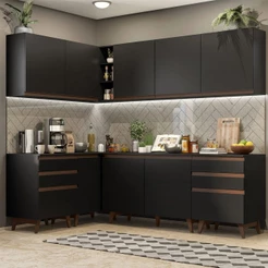 Cozinha Completa de Canto Madesa Reims 382002 com Armário e Balcão - Preto