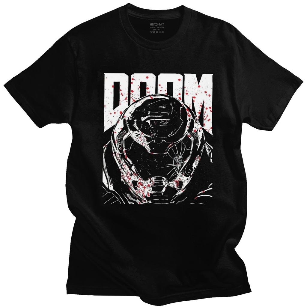 Clássico Doom Eterno Doomslayer Camiseta Masculina Manga Curta 100 % Algodão Slayer Jogo Doomguy Cacodemon Tee Tops