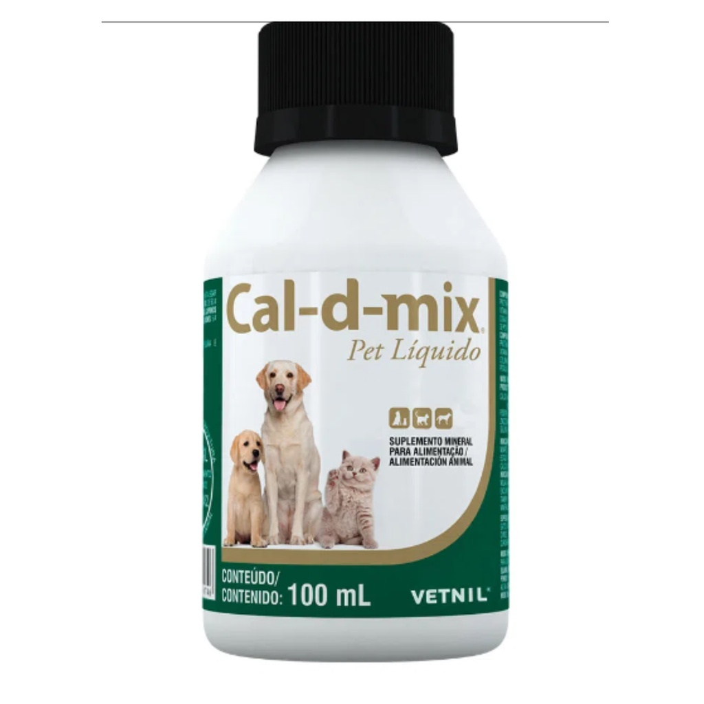 Cal-D-Mix 100ml suplemento alimentar cálcio cachorro forte - Pets