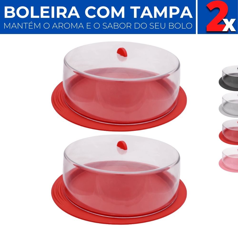 Kit 2 Boleira c/ Tampa Plastica Bolos Gourmet Decoracao 30cm