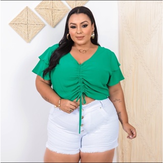 BLUSA CROPPED PLUS SIZE AJUSTÁVEL  TECIDO DUNA em Oferta na Shopee