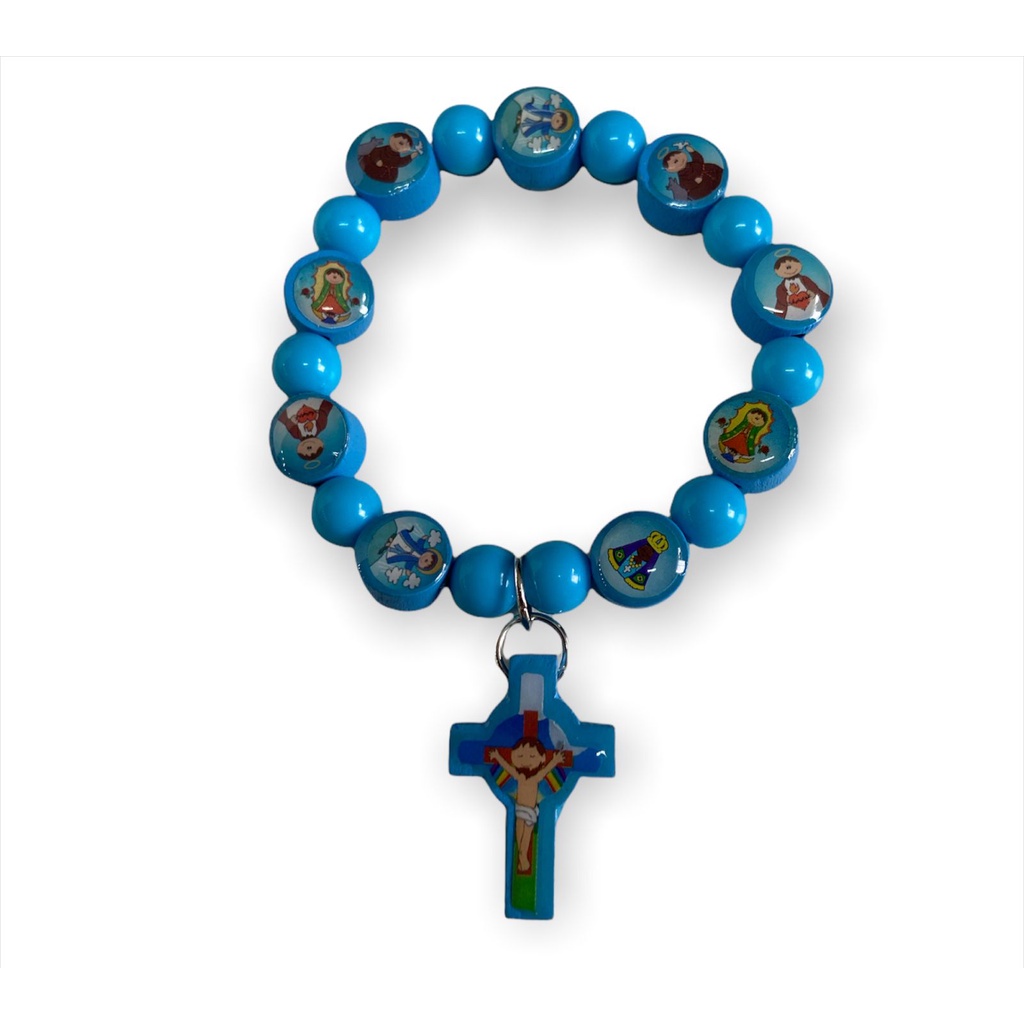 Pulseira Infantil Vários Santos Azul com Crucifixo — imagem 2 de 2