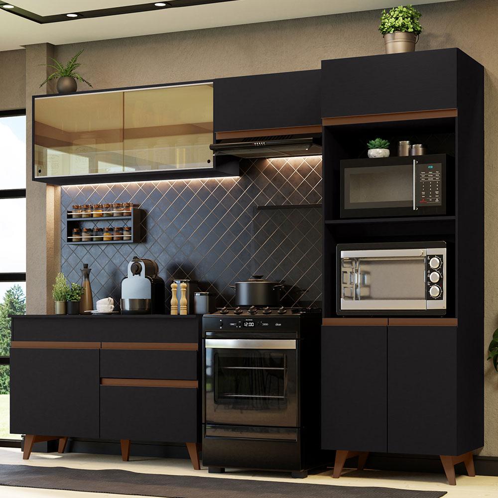 Cozinha Completa Madesa Reims XC260001 com Armário, Balcão e Tampo - Preto em Oferta na Shopee