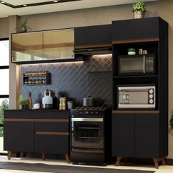 Cozinha Completa Madesa Reims XC260001 com Armário, Balcão e Tampo - Preto