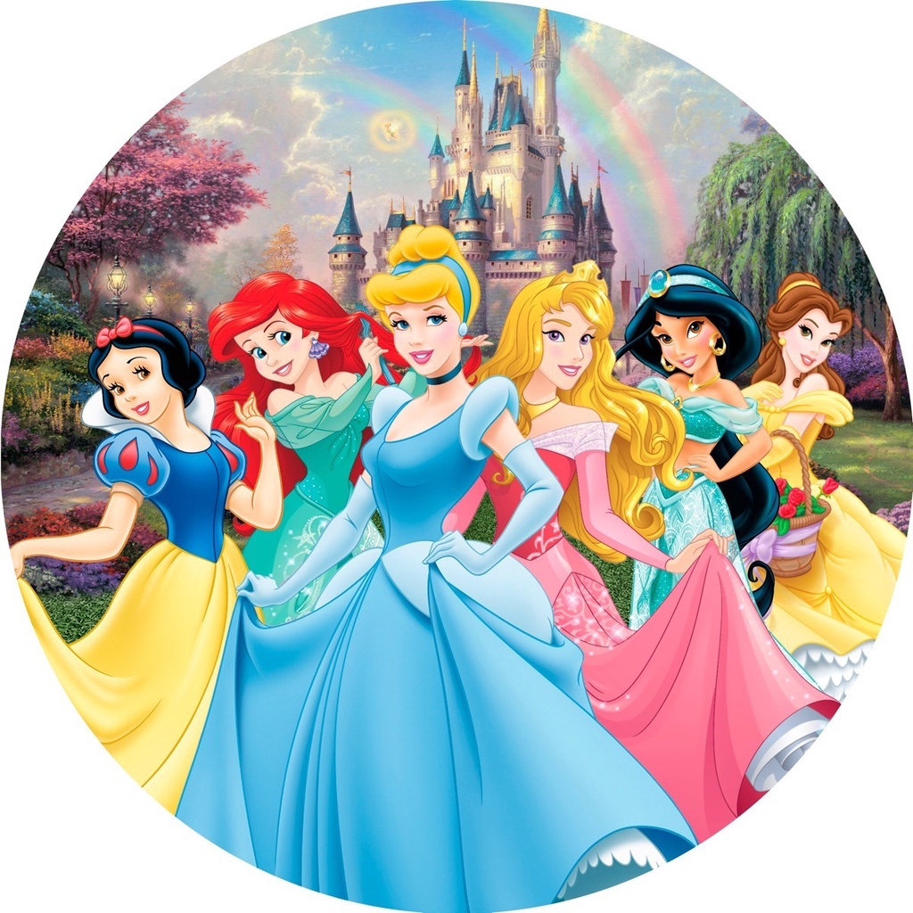 Painel de Festa Redondo Tema Princesas Em Tecido C/elástico Sublimado 3D em Oferta na Shopee
