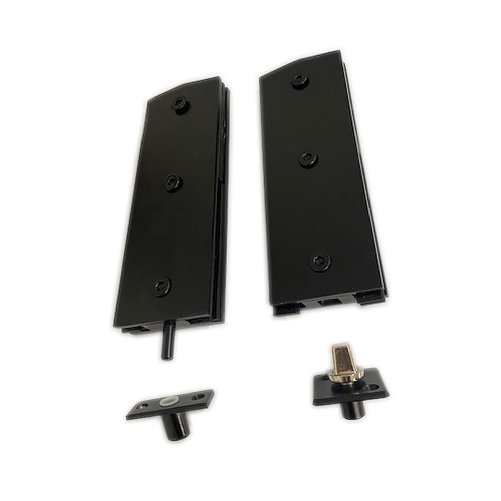 Dobradiças + pivôs tipo jumbo para porta pivotante de vidro temperado blindex - Preto (zamak)