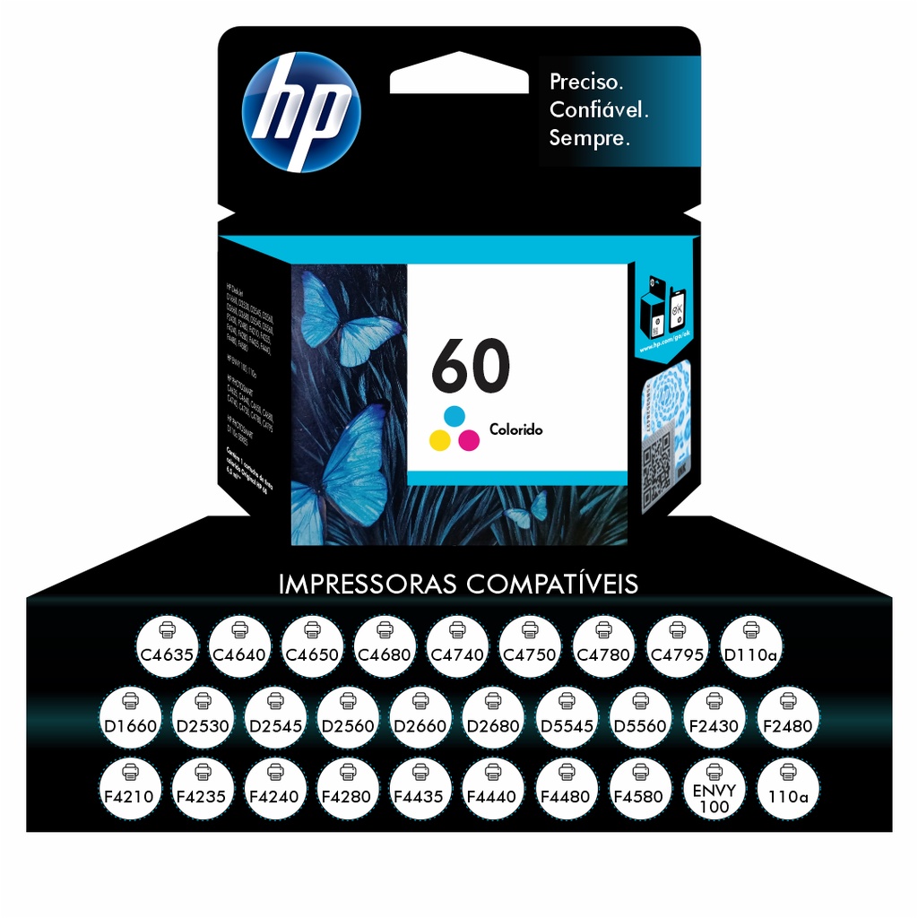 Cartucho Hp 60 Colorido F4224 F4480 F4580 D110a D410a C4780 | Shopee Brasil