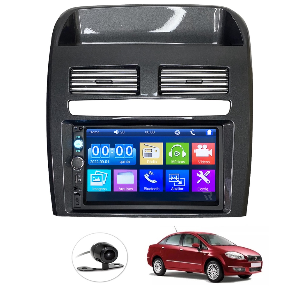 Kit Central Multimidia DVD 2 Din Mp5 Fiat Linea 2008 a 2014 Grafite