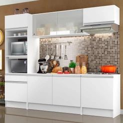 Cozinha Completa Compacta Madesa Topazio com Armário, Balcão e Tampo