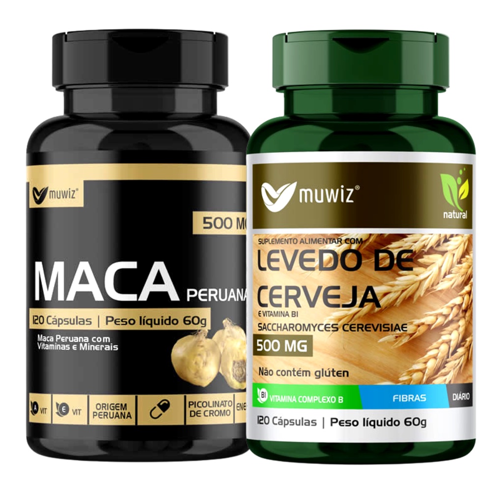 Maca Peruana 120 Cápsulas 500mg Muwiz + Levedo de Cerveja C/ Vitamina B 120 Cápsulas Muwiz