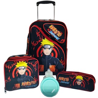 Kit Mochila Escolar Naruto Rodinhas Com Lancheira E Estojo