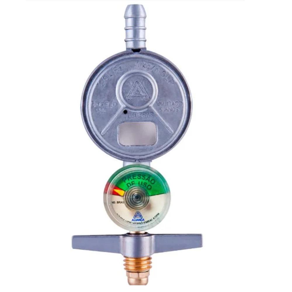 Registro para botijão de gás Regulador De Pressão Com Manômetro Medidor Completo Aliança 505/01 Domestico