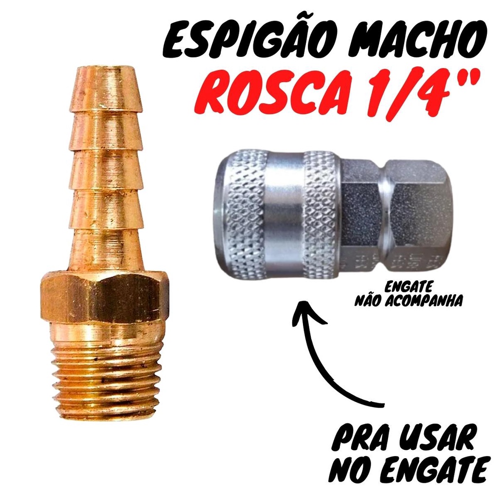 Espigão Macho 1/4" para Mangueira 5/16"