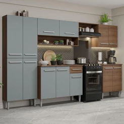 Armário de Cozinha Completa Madesa Emilly 293001 com Balcão e Paneleiro - Rustic/Cinza