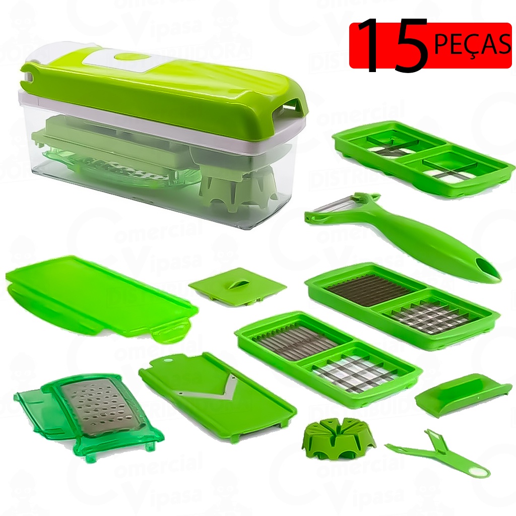 Kit Ralador Descascador Fatiadora Cortador De Alimentos Em Geral 15 Peças Frutas Legumes Verduras - Home & Living