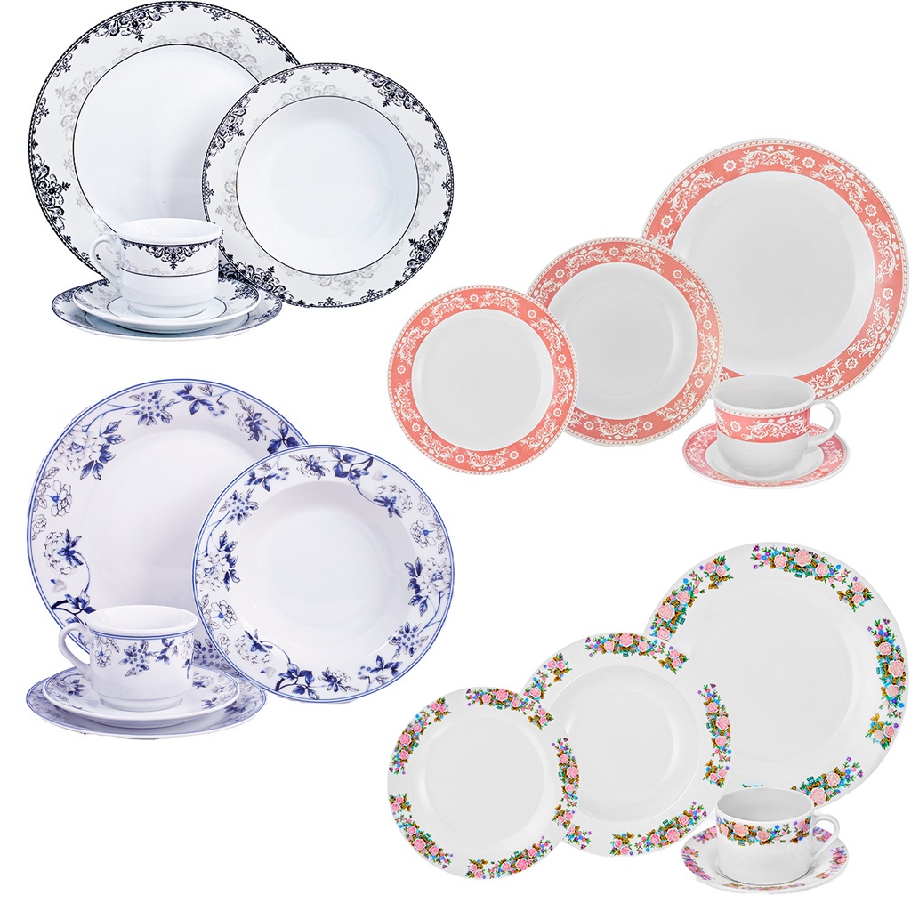 Aparelho De Jantar 30 Peças Porcelana Completo Jogo De Pratos Chá ...