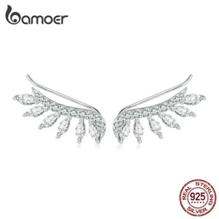 Bamoer 925 Prata Simples Brincos Longos Brilhantes Moda Joalheria Para Mulheres