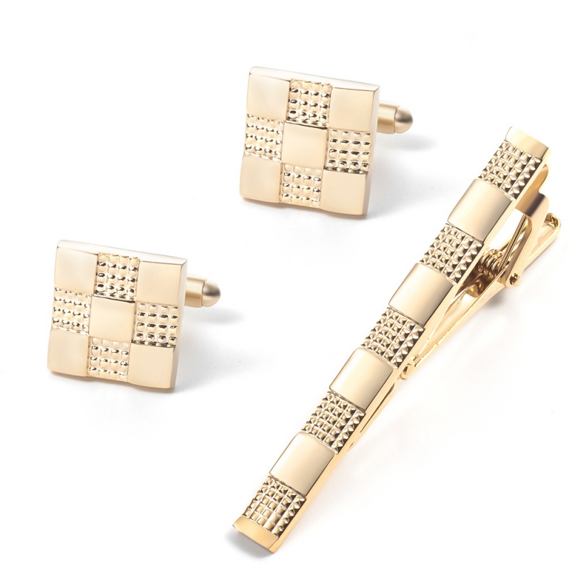 Acessórios de Moda: Conjunto de Botões de Punho e Prendedor de Gravata Dourado Eletroplaqueado de Alta Qualidade para Ho