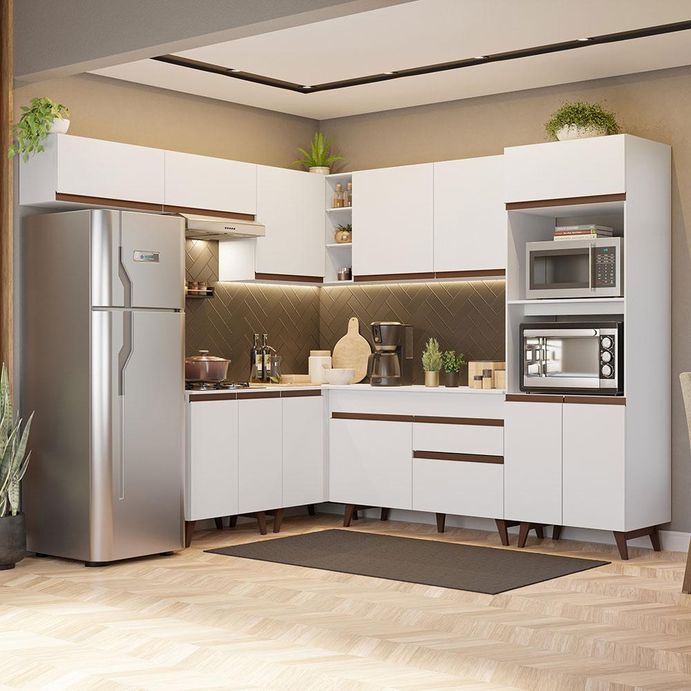 Armário de Cozinha Completa de Canto 472cm Branco Reims Madesa 01 - Home & Living