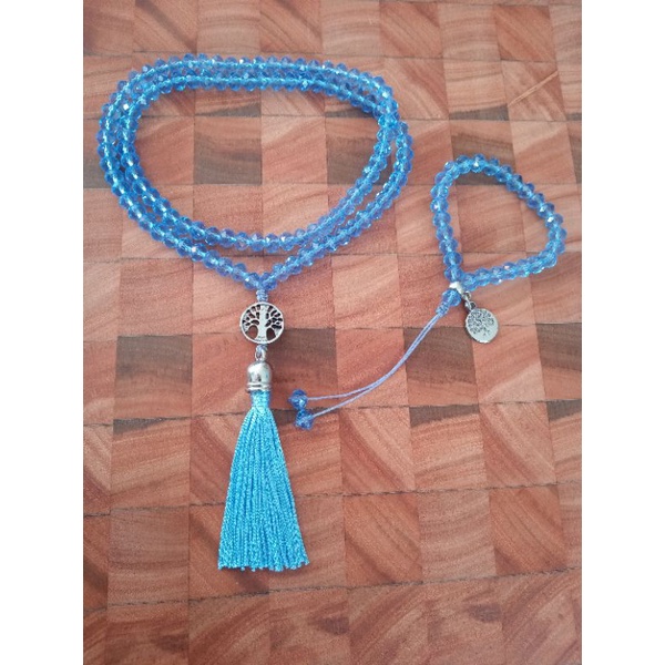 Imagem Japamala 108 Contas Cristal Azul Claro 8 MM + Pulseira 27 Contas Rosário Budista Ref:245