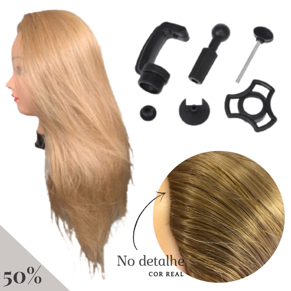 Manequim Cabeça De Treino Boneca Cabelo Misto de Fibra Orgânica 60cm