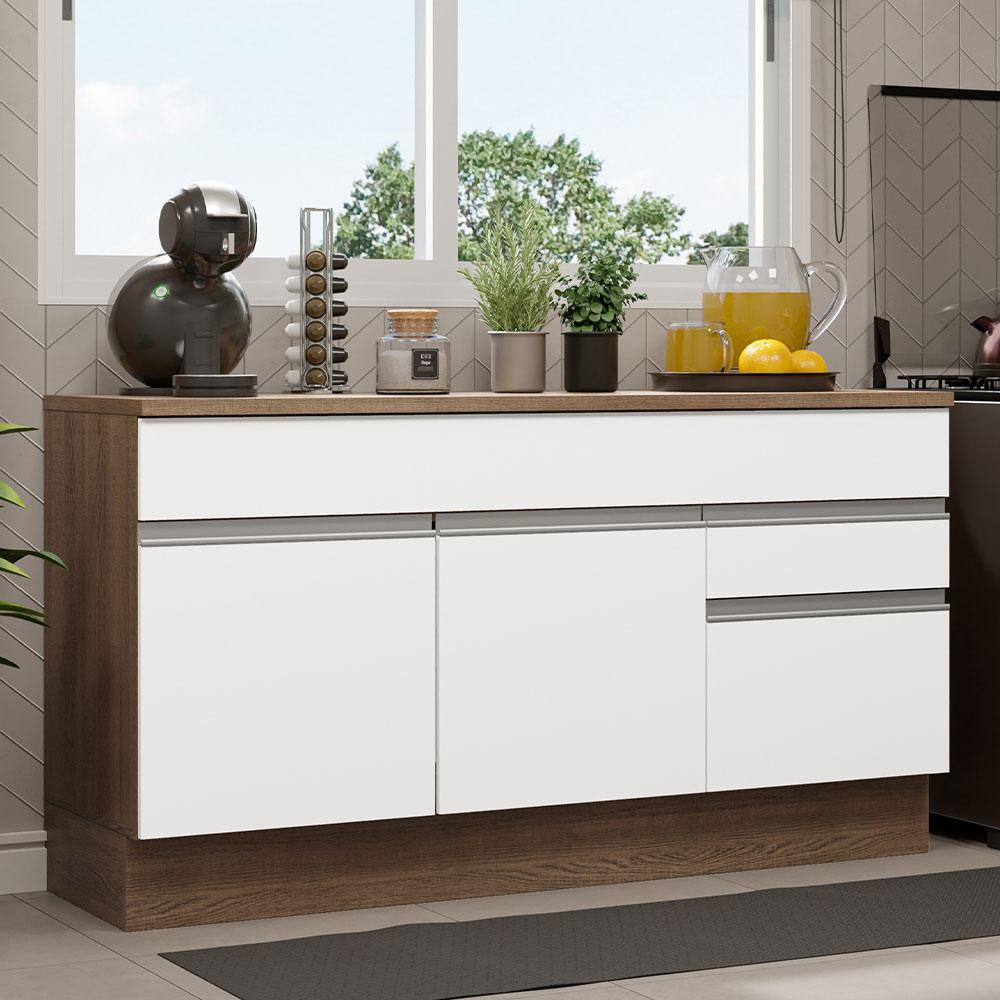 Balcão Gabinete de Pia de Cozinha 150 cm 2 Gavetas 2 Portas (Com Tampo) Rustic/Branco Glamy Madesa