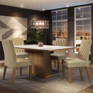 Conjunto Sala de Jantar Mesa Tampo de Vidro 4 Cadeiras Rustic/Branco/Imperial Aryeli Madesa em Oferta na Shopee