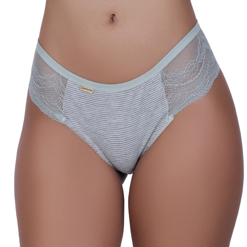 Kit 3 Calcinha de Algodão Feminino Tanga Conforto Renda Listrada Lívia em Oferta na Shopee