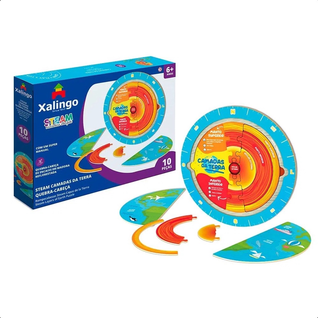 Steam Quebra-cabeça Camadas da Terra de Madeira Reflorestada 10 Peças +6 anos Xalingo - 17243 em Oferta na Shopee