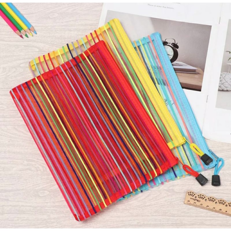 Estojo Multiuso Pasta Nylon Colorido 26x35 C/ 5 Necessaire em Oferta na Shopee