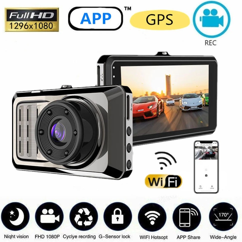 Câmera Dash Cam 3 Em 1 Lente Dupla 、 GPS WiFi Sensor G 24H De Vídeo De ...