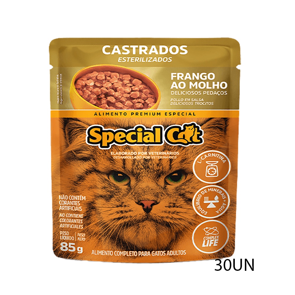 KIT 30 Ração Special Cat Sache Gatos Castrados Frango 85g