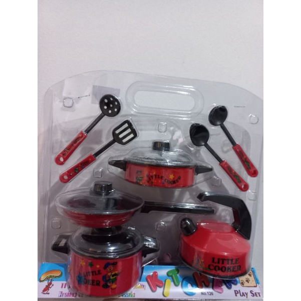 Kit 8 Pçs Panelinhas Infantil Coloridas Chaleira Frigideira Panela Talheres