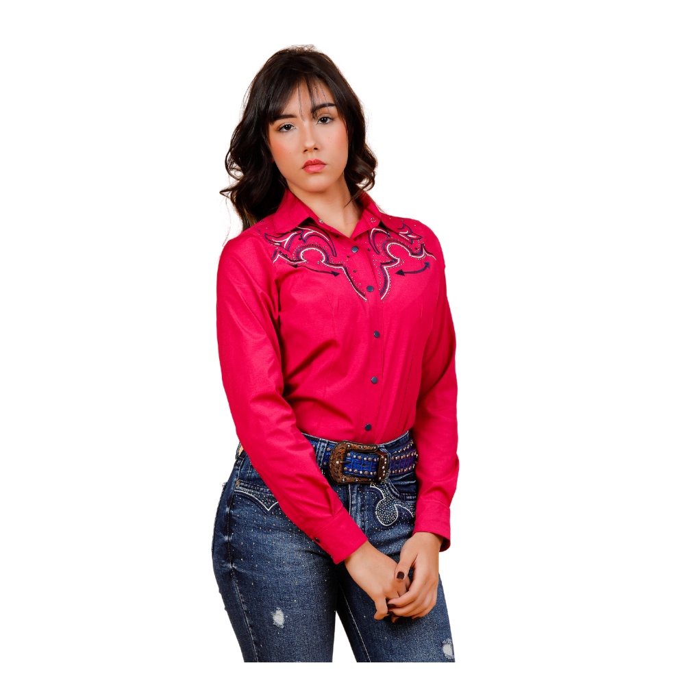 Camisa Country Feminina Miss Country Manga Longa Tecido Premium