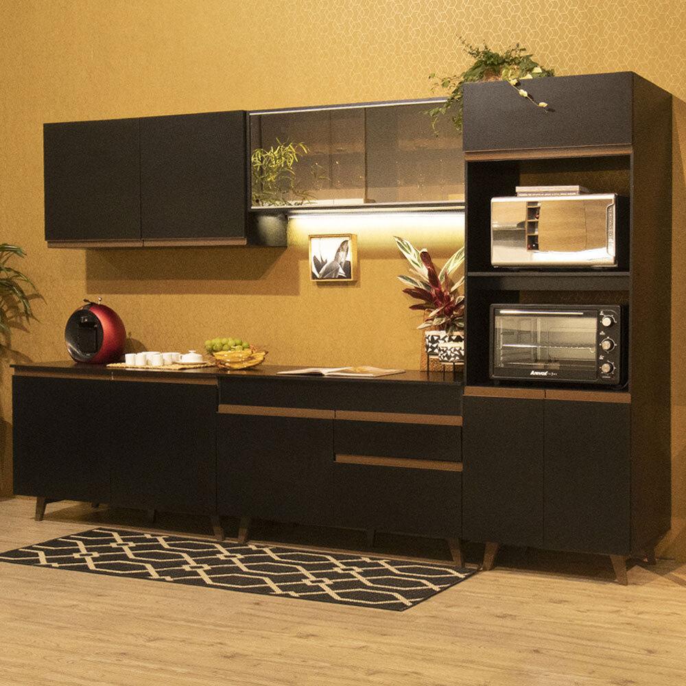 Cozinha Completa Madesa Reims XC310001 com Armário e Balcão - Preto - Home & Living