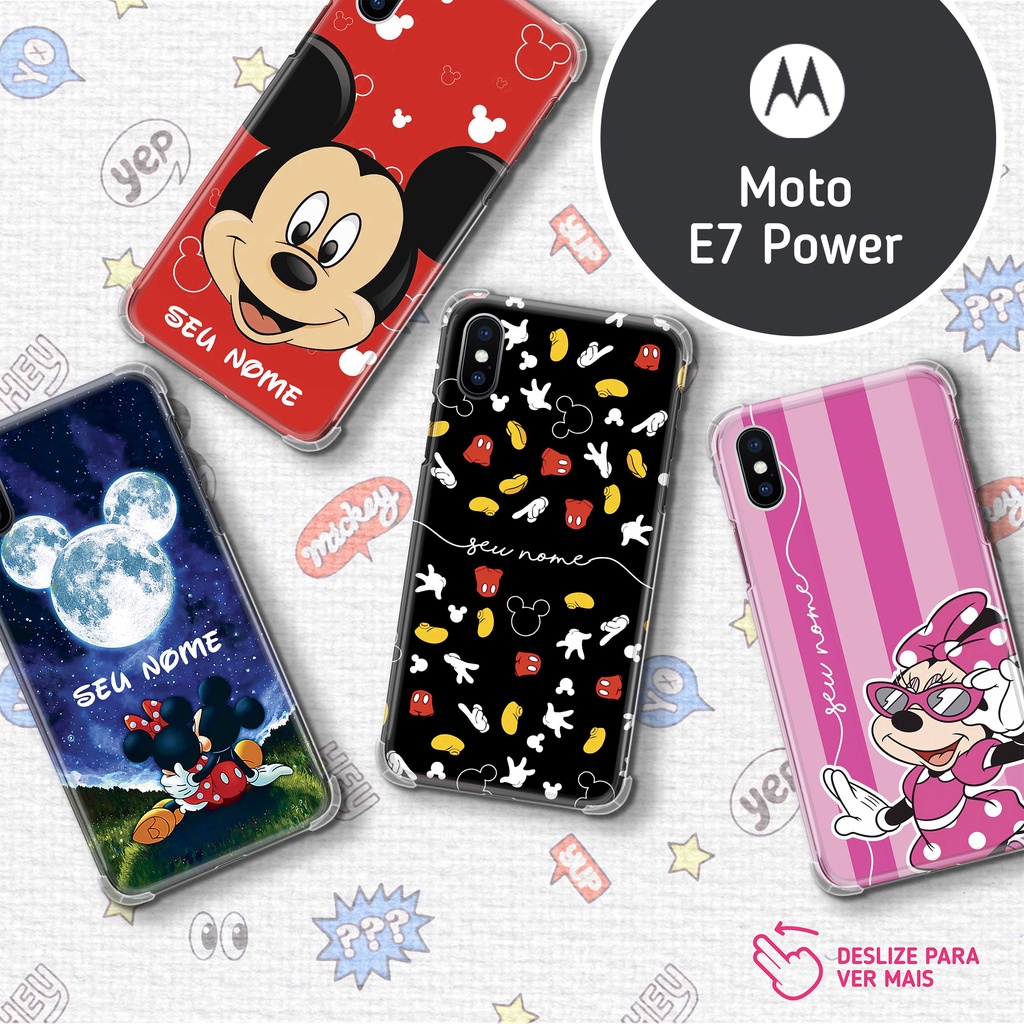 Capa Capinha - Motorola Moto E7 Power - Mickey e Minnie Disney Personalizada com Nome