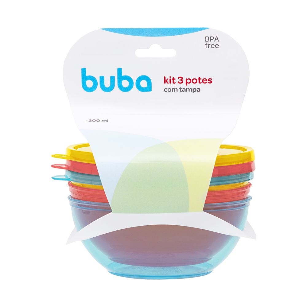 Kit 3 Bowls Com Tampa 300ml Coloridos Livre BPA 16175 - Buba em Oferta na Shopee