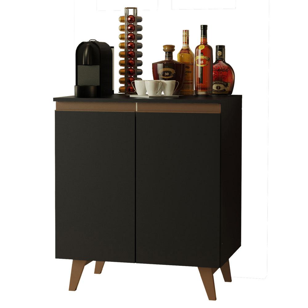 Balcão Armário de Cozinha Cantinho do Café 70 cm 2 Portas Preto Reims Madesa - Home & Living