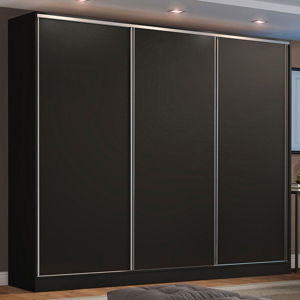 Guarda Roupa Casal 100% MDF Madesa Zurique 3 Portas de Correr - Preto em Oferta na Shopee