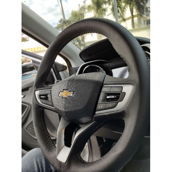 capa de volante Onix turbo liso preto costura prata em Oferta na Shopee