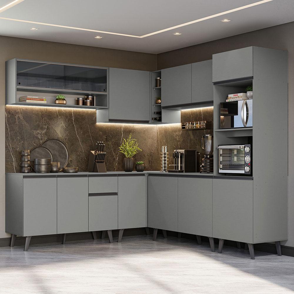 Armário de Cozinha Completa de Canto 445cm Cinza Nice Madesa 01 - Home & Living