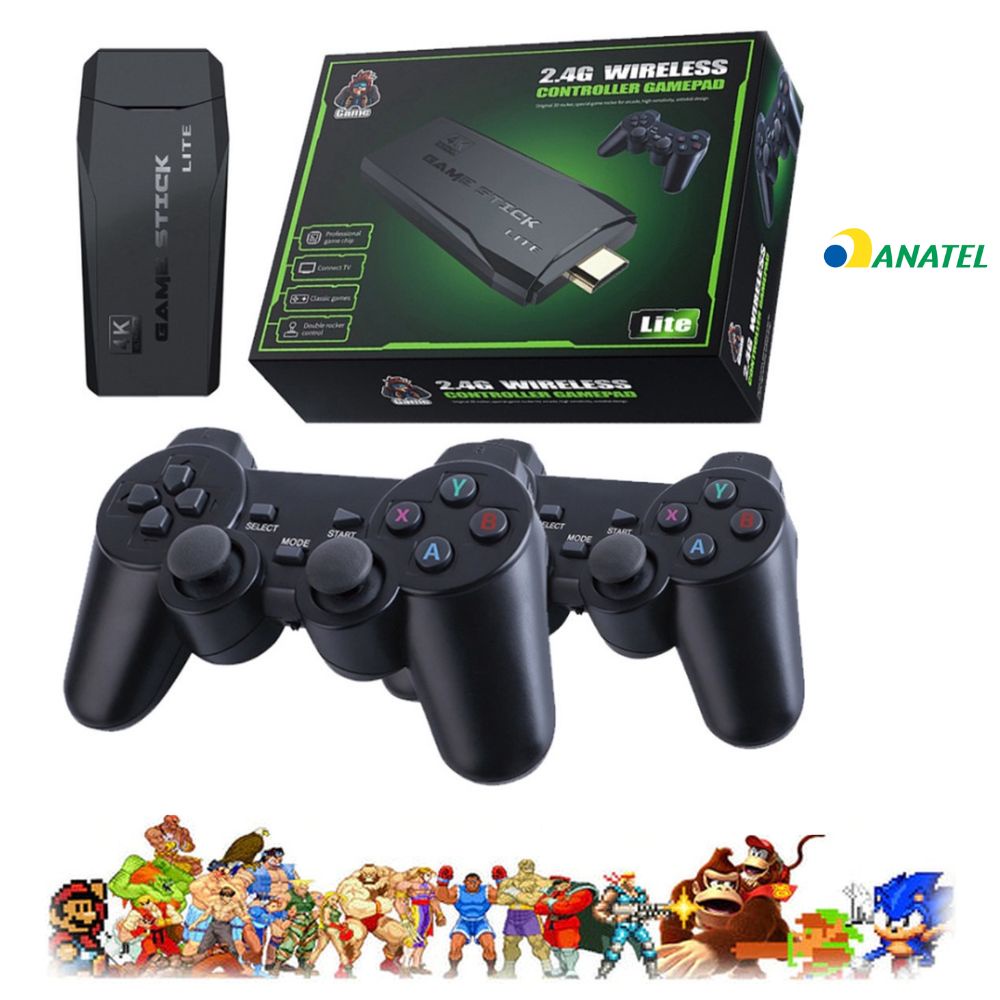 Game Stick 2.4G Lite Emulador 10000 Jogos Retro Cartão Sd 32Gb 4K 2 Controles Wireless 