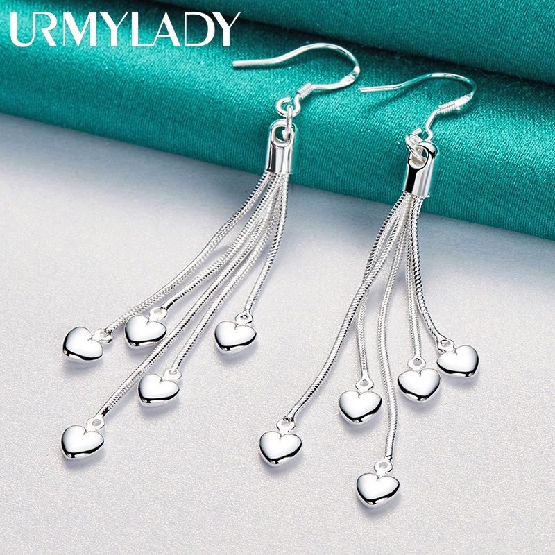 URMYLADY 925 Sterling Silver Snake Corrente Coração Pingente Brincos De Gota Para Mulheres Noivado Moda Charme Joias
