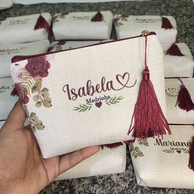 Necessaire para casamento Personalizada c/ Nome Marsala/Vinho