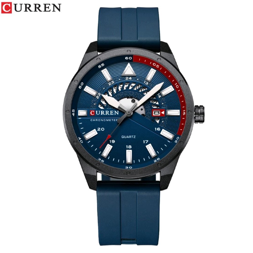 Relógio Curren Original Masculino Com Calendário Pulseira de Silicone A Prova D'agua Quartzo