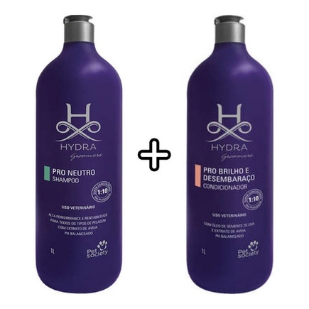 1 Shampoo Hydra  Neutro 1L+ 1 Condicionador Brilho e Desembaraço Hydra 1L Cães e Gatos Pet Society em Oferta na Shopee